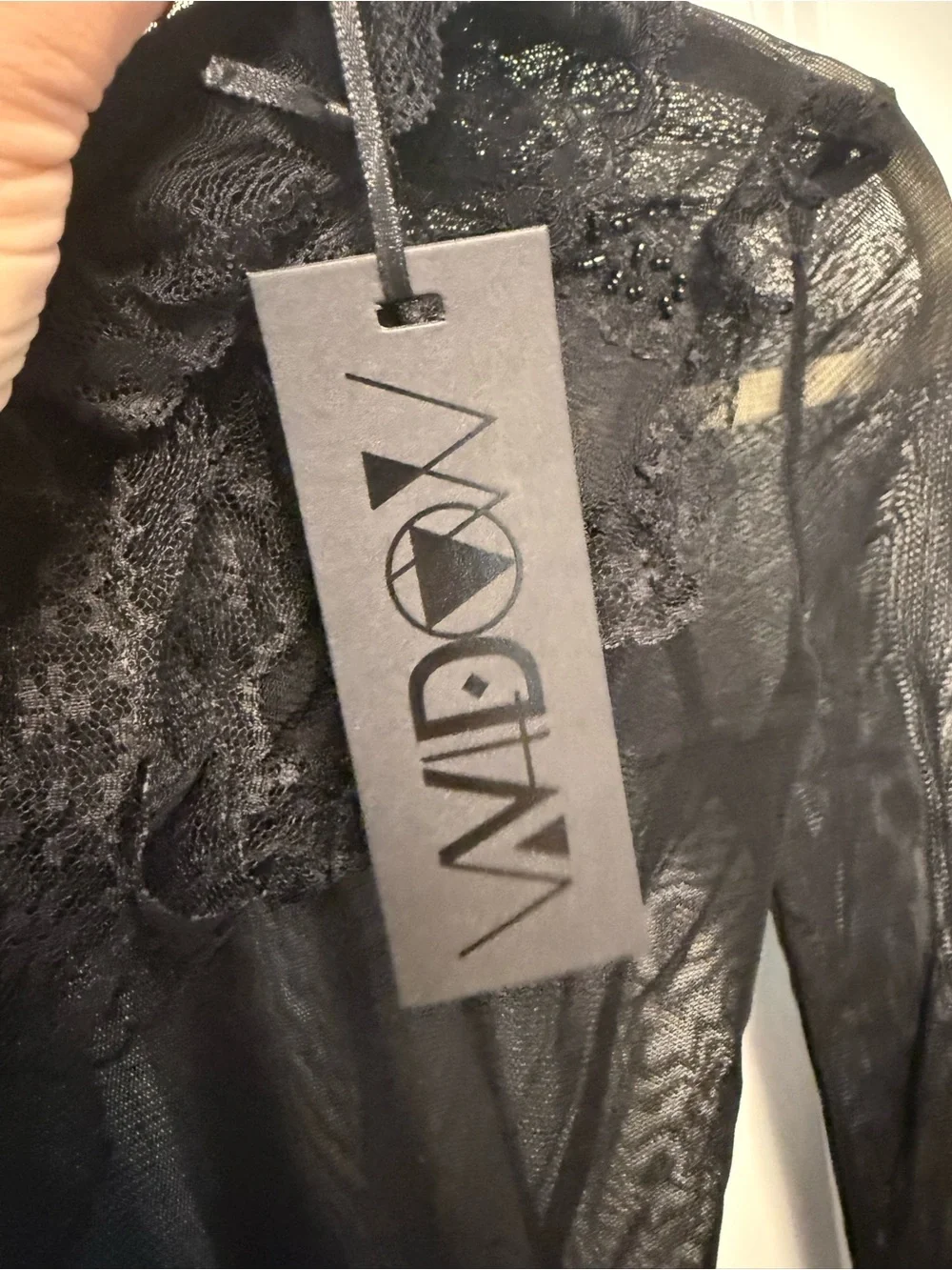Sheer Black Ruffle-Trim Long Sleeve Top